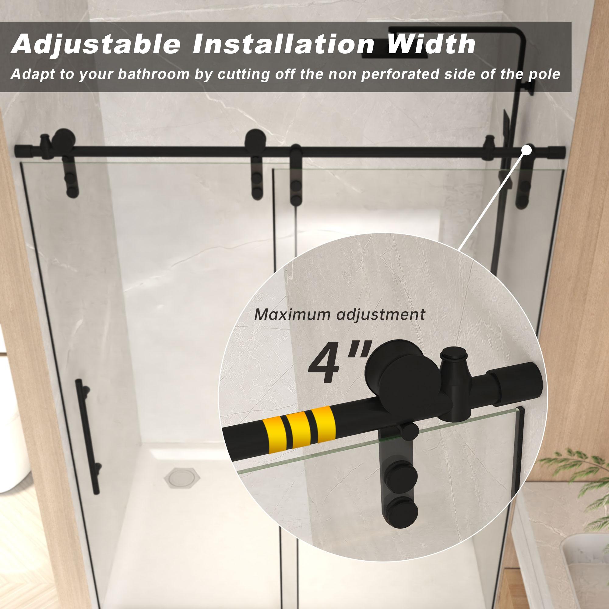 Sliding Shower Door with Waterproof Seals and Tempered Glass, Bathroom Door with Towel Bar Handle, 60" L x 0.5" W x 76" H, Matte Black