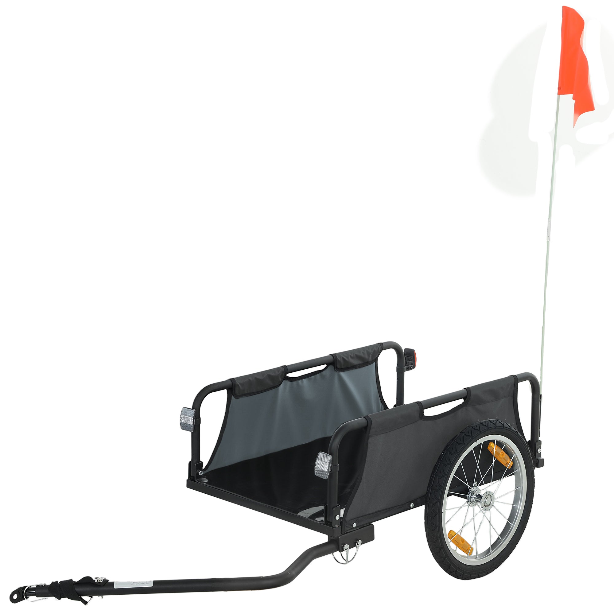 Bike Cargo Trailer, Bicycle Trailer Wagon Cart with Quick Release 16" Pneumatic Wheels, Aluminum Rims, Red Flag, Gray