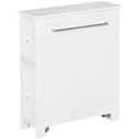 Slim Bathroom Cabinet, Freestanding Storage Cabinet, Toilet Paper Holder with Two Drawers, Side Towel Rack, and Wheels, 7 x 20.5 x 24.75 Inches, White