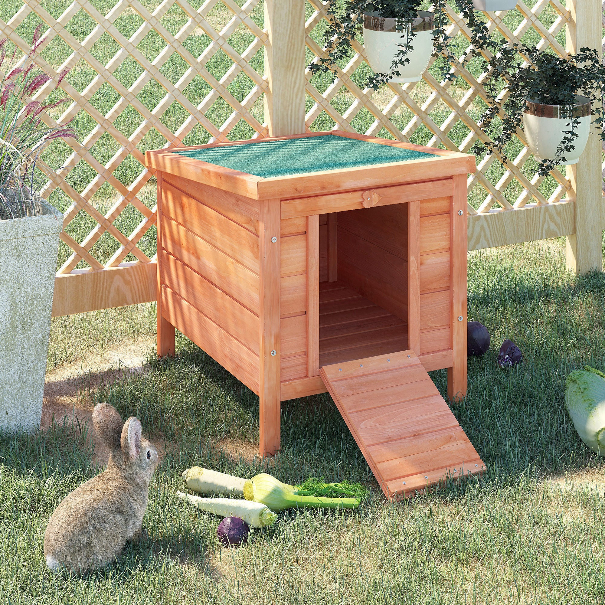 Small Wooden Rabbit Hutch Bunny Cage Guinea Pig Cage Duck House Dog House with Openable & Waterproof Roof, for Rabbits, Chickens, Ducks, Natural
