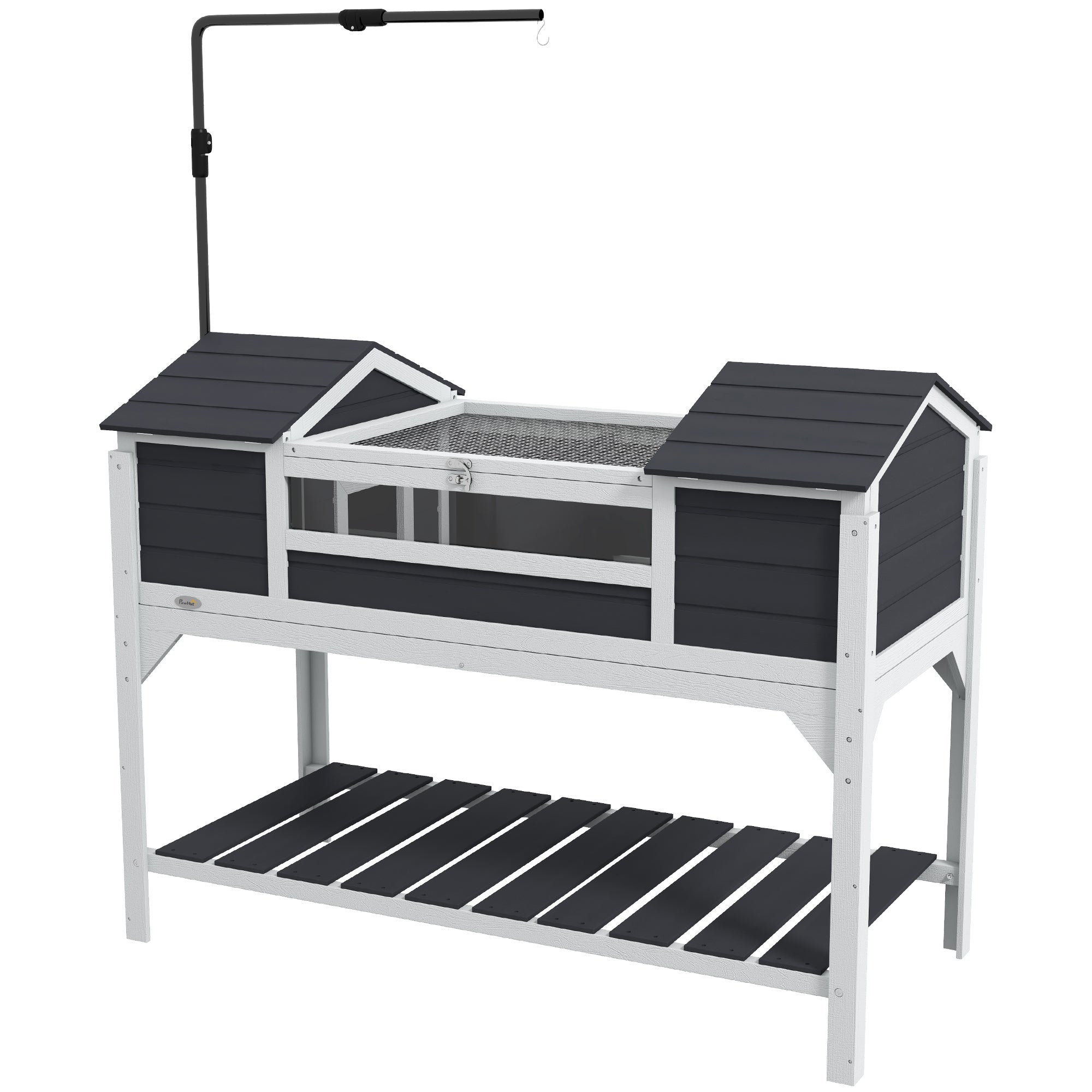 Tortoise Enclosure Tortoise House with Adjustable Lamp Holder Storage Shelf, Dual Main Houses, Openable Lid, Gray