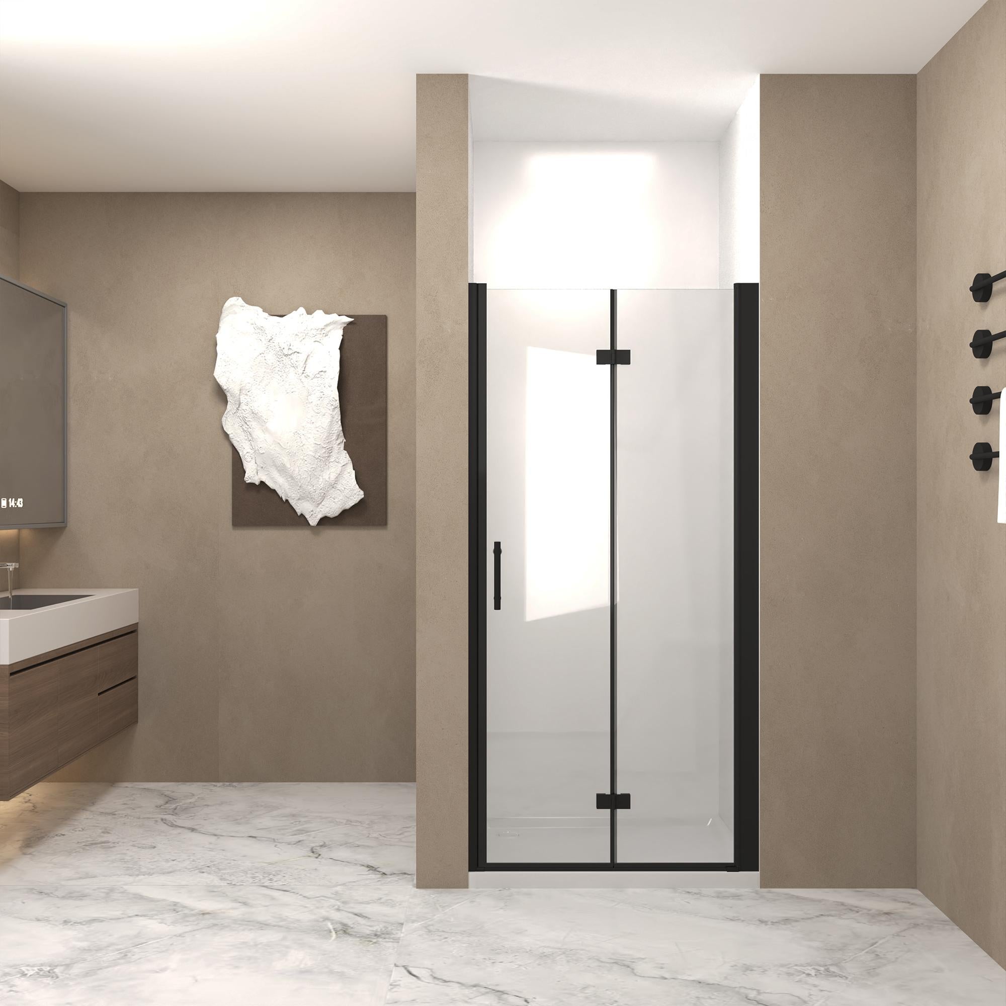 34" Bifold Shower Door with Stainless Steel Handle and Raised Water-Blocking Strips, Space-Saving Panel for Bathroom, 34" L x 0.5" W x 72" H, Matte Black