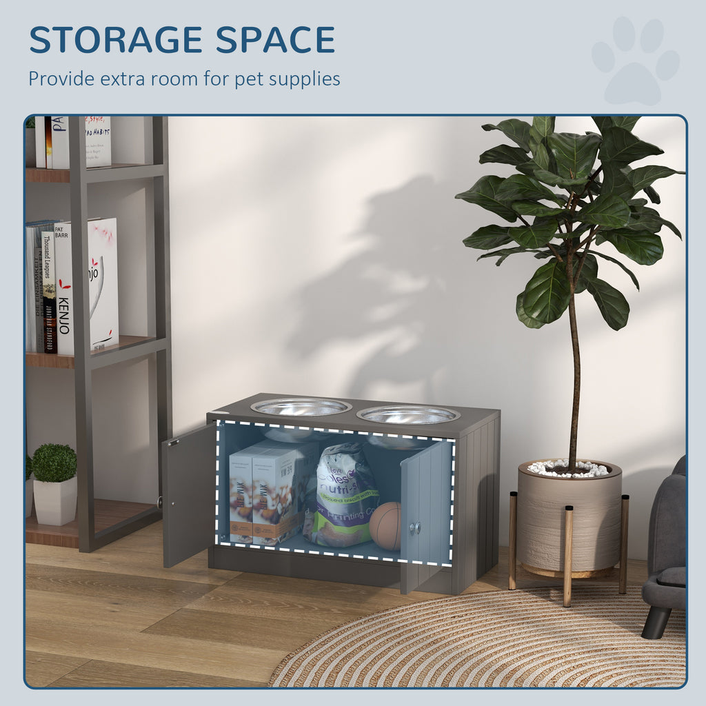 Elevated Dog Bowls with Storage Cabinet Containing Large 44L Capacity, Gray