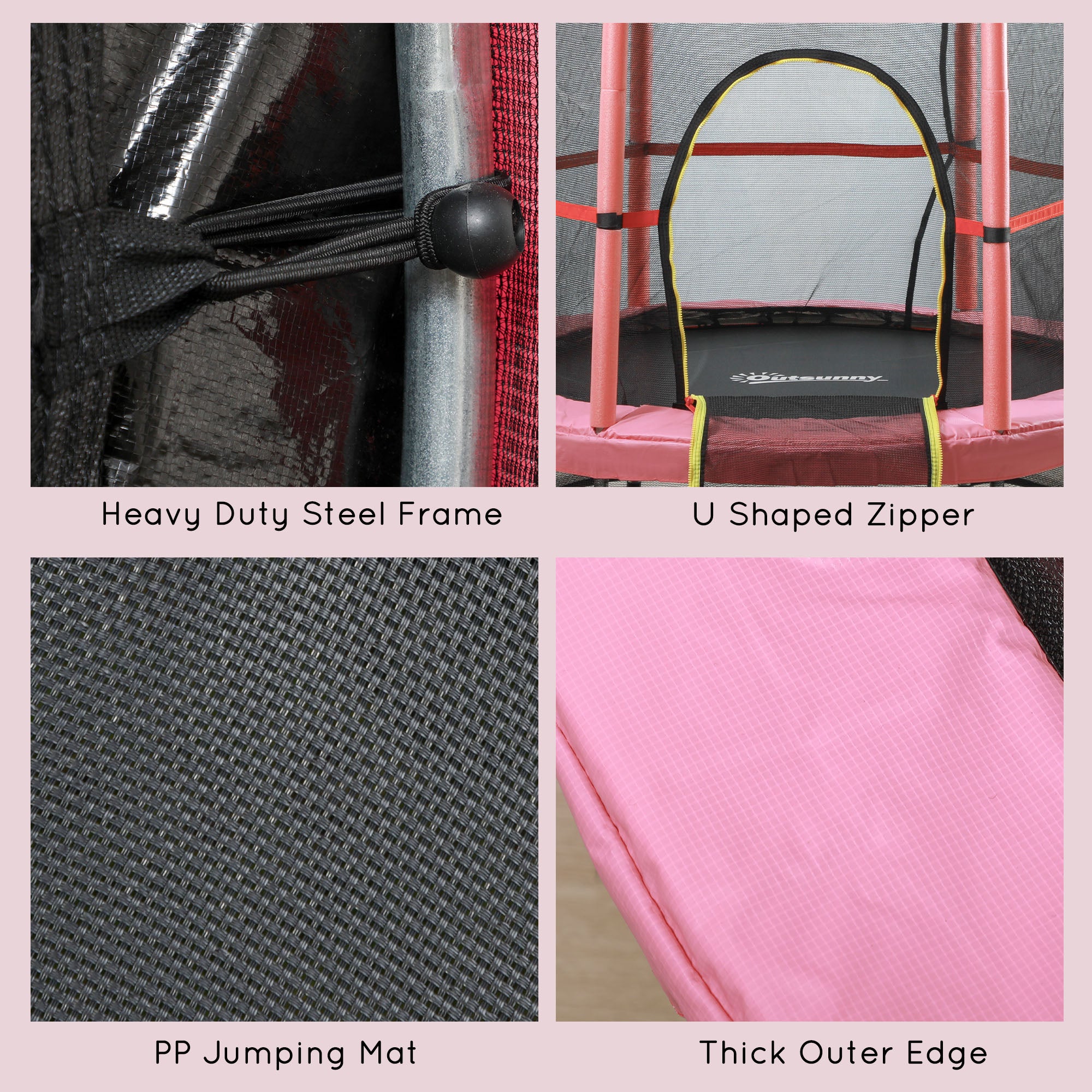 Φ5FT Kids Trampoline with Enclosure Net for Age 3 to 6 Years Pink