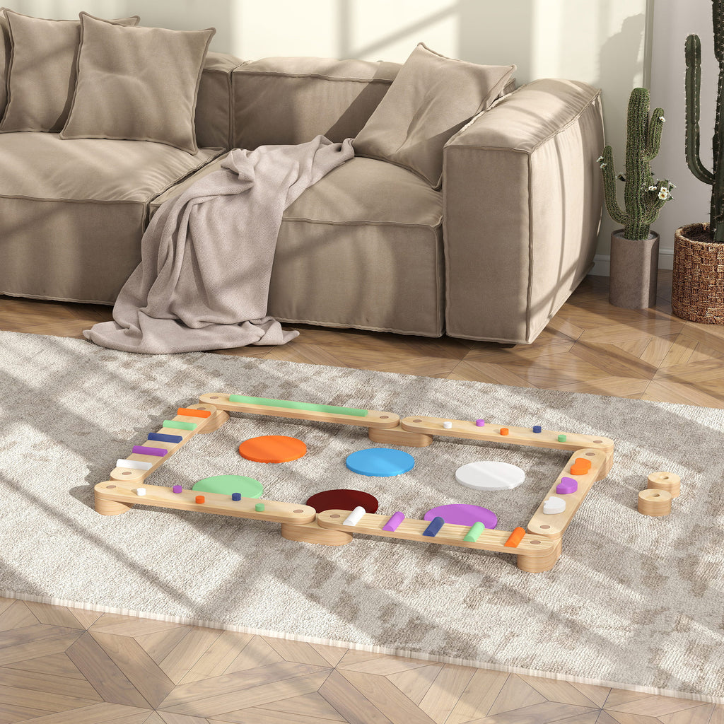 Kids Balance Beam, Wooden Balance Board with Stepping Stone for 3-8 Years