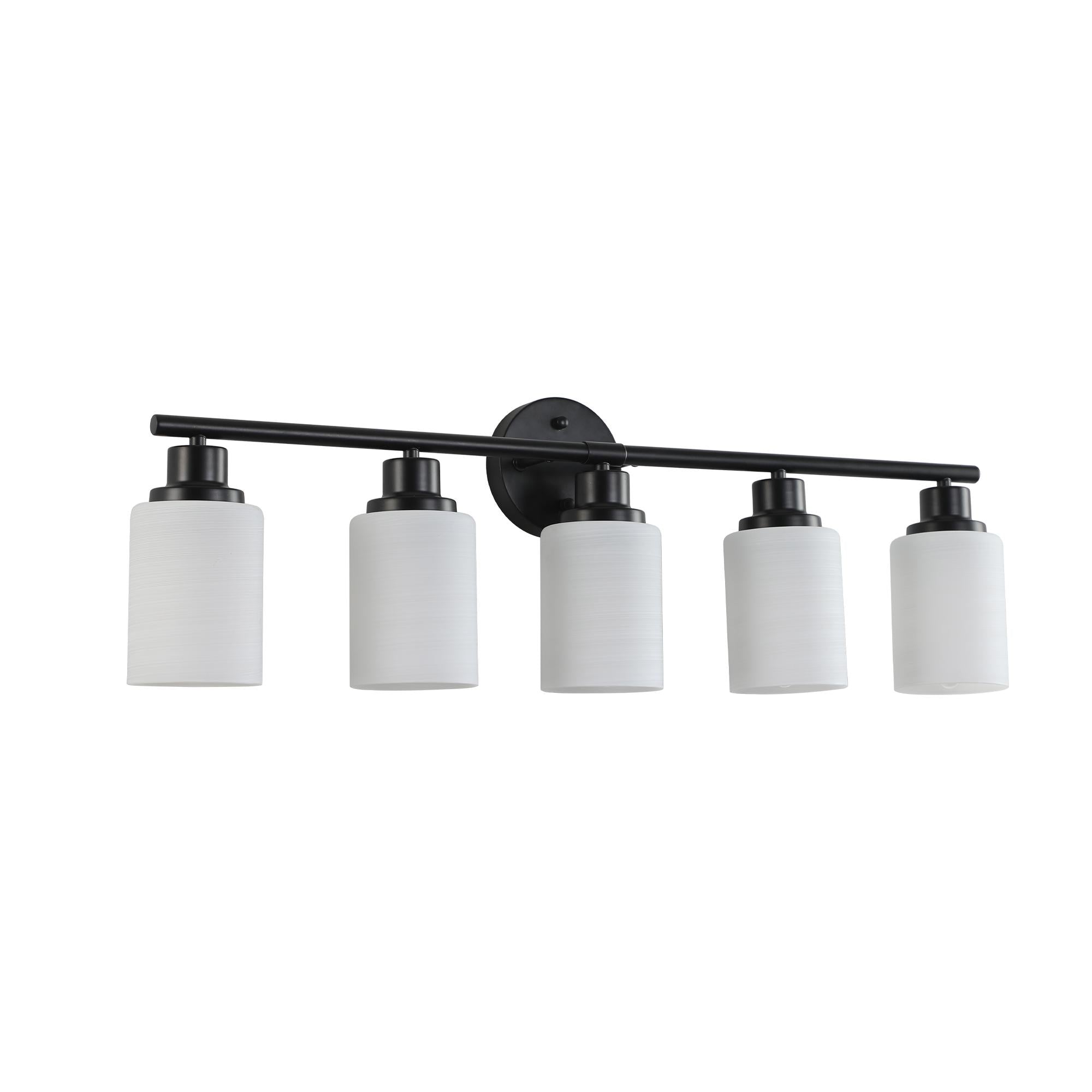 31" Modern 5-Light Vanity Bathroom Mirror Light with Iron Frame, Contemporary Wall Sconce for Bedroom, Dressing Room, Black+White