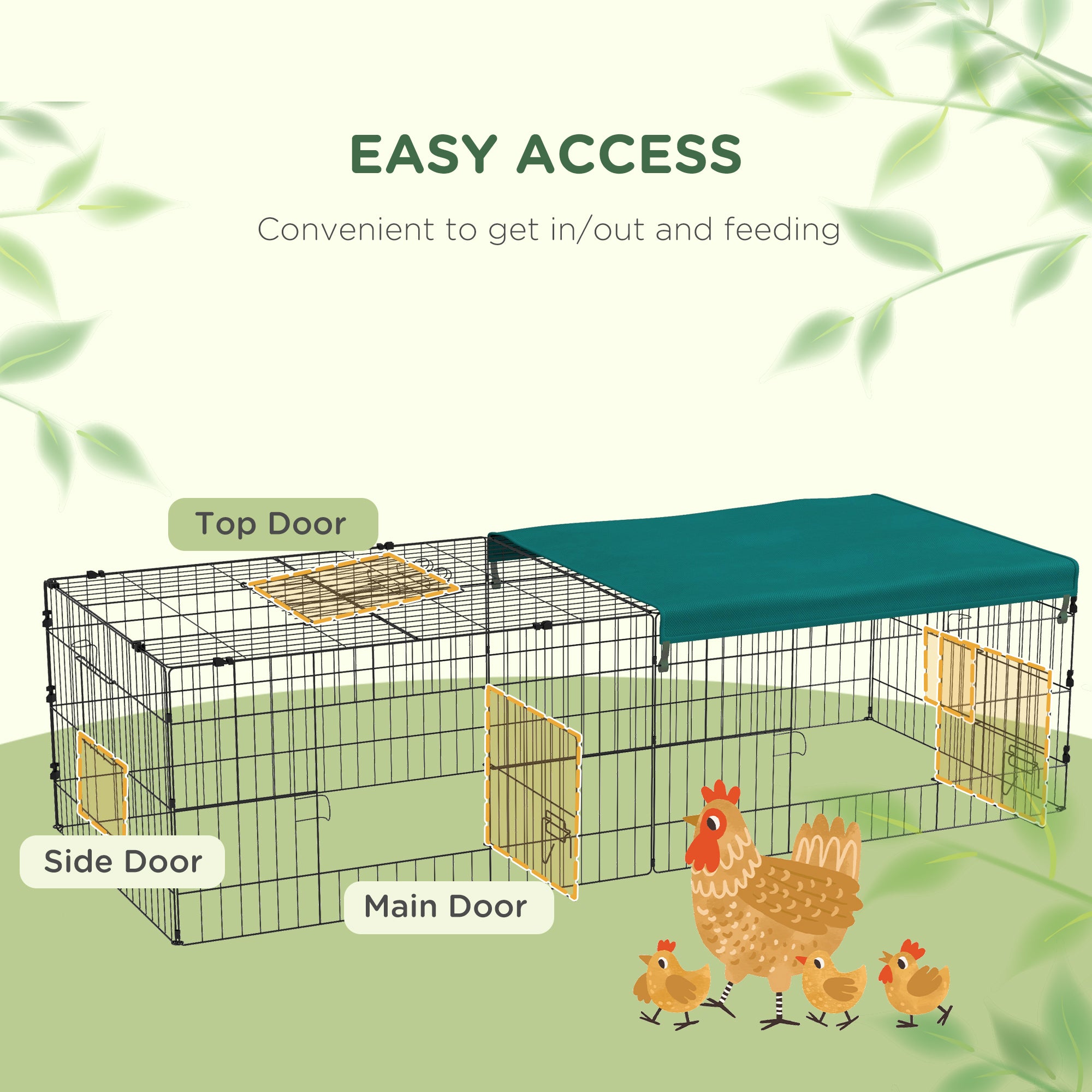 73" Small Animal Playpen with with Roof for Rabbits, Chicken, Chinchillas for Indoor/Outdoor Use, Green