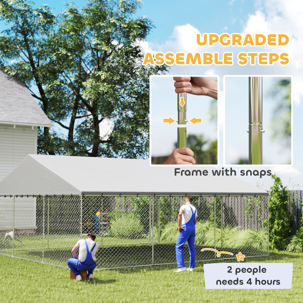 Heavy Duty Outdoor Dog Kennel with Waterproof Roof, Secure Latch, Chain Link Dog Run for Backyard, 19.7' x 19.7' x 8.9'