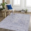 8x10 Foldable Low-Pile Non-Slip Non-Shedding Area Rug, Machine Washable, Kid and Pet Friendly, Carpet for Living Room, Kitchen, Blue+Cream