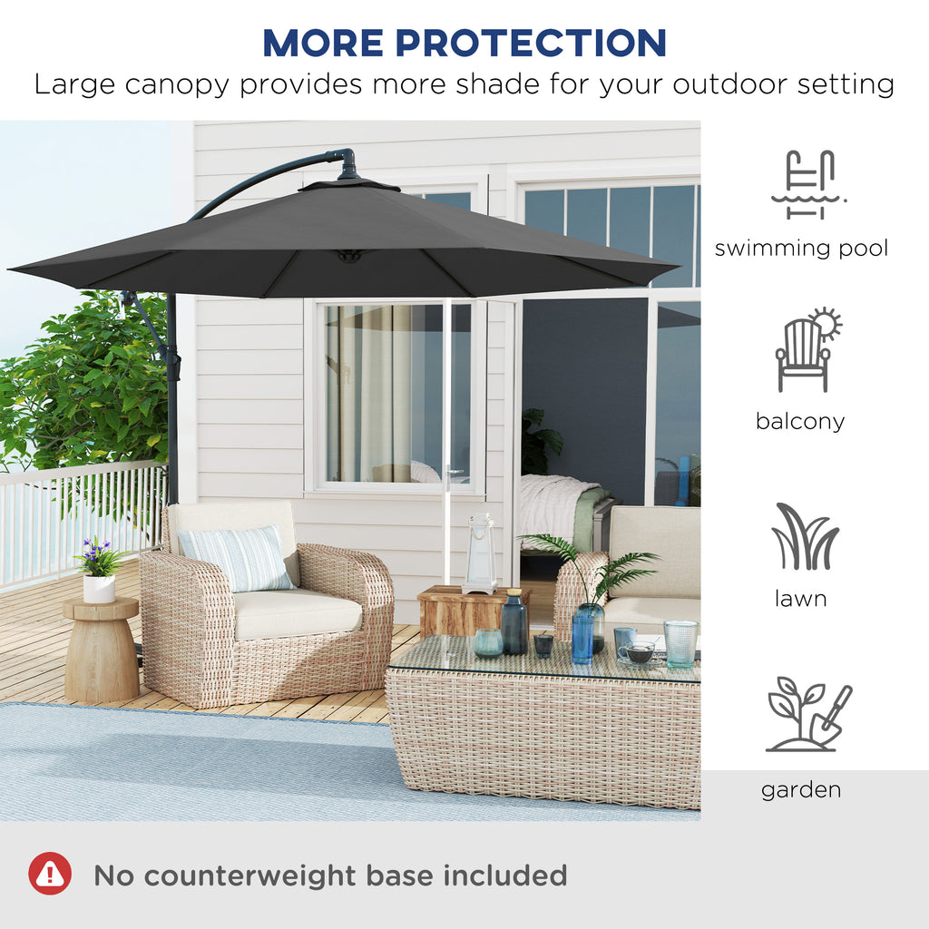 10' Cantilever Tilt Offset Patio Umbrella w/ UV & Water Safe Material & Cross Base (Weight Not Included), Gray