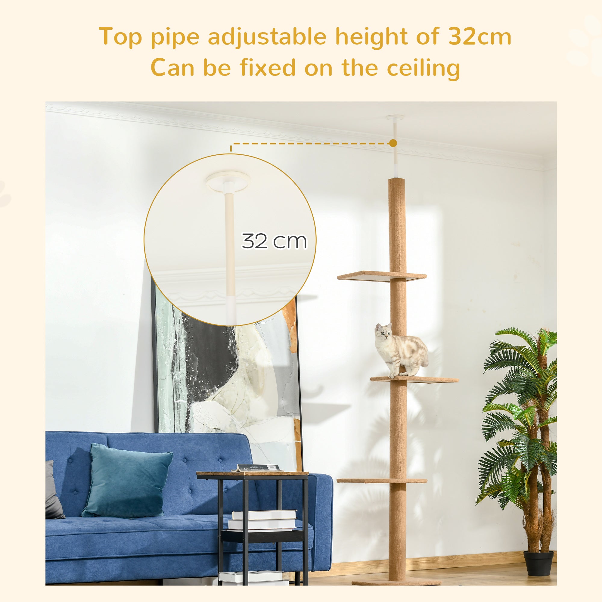 4-level Platform Cat Tree with Sisal-Covered Scratching Posts Natural Cat Tree Activity Center for kittens, Brown