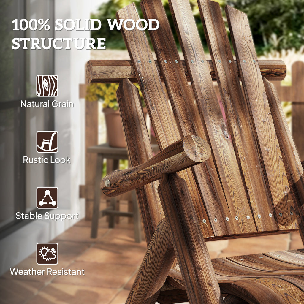 Outdoor Wooden Rocking Chair, Single-Person Adirondack Rocking Patio Chair with Rustic High Back, Slatted Seat and Backrest for Indoor, Backyard, Garden, Carbonized