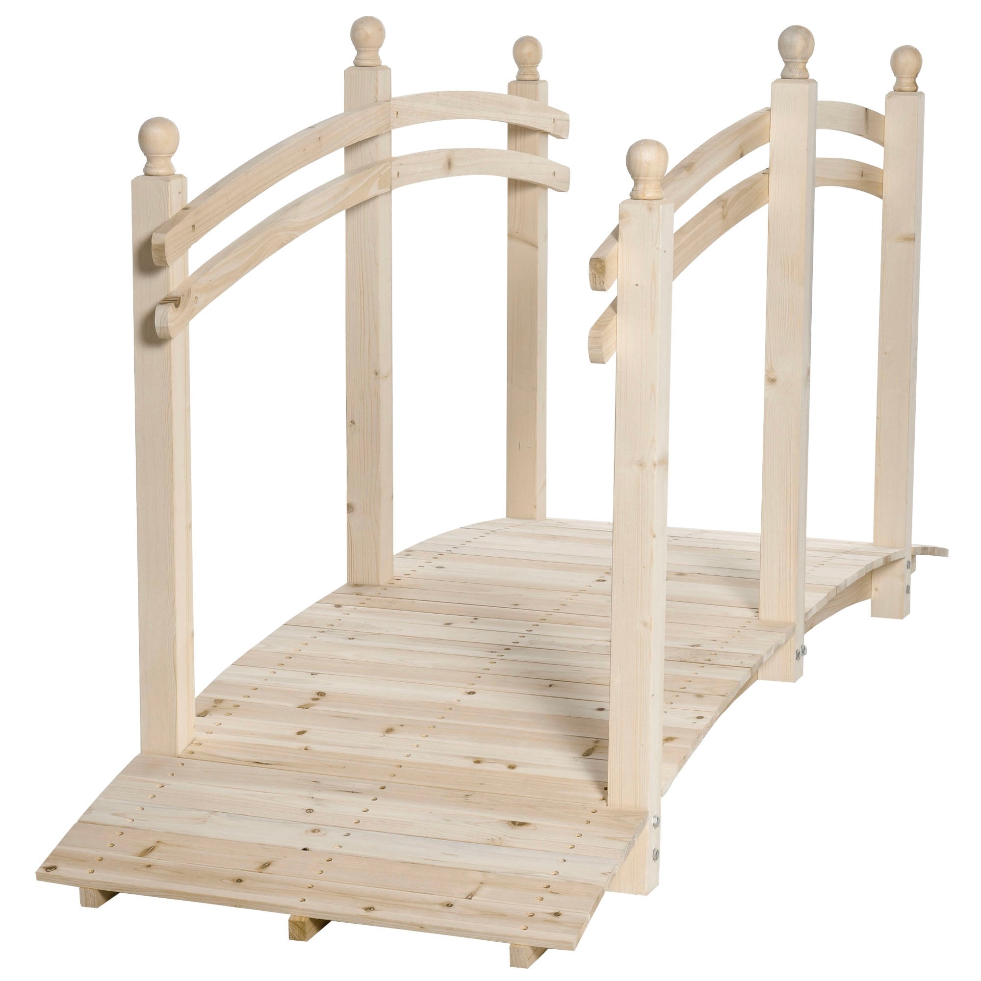 Wooden Arch Garden Bridge, Safety Rails for Backyard Ponds, Creeks, Streams, 7.5', Natural