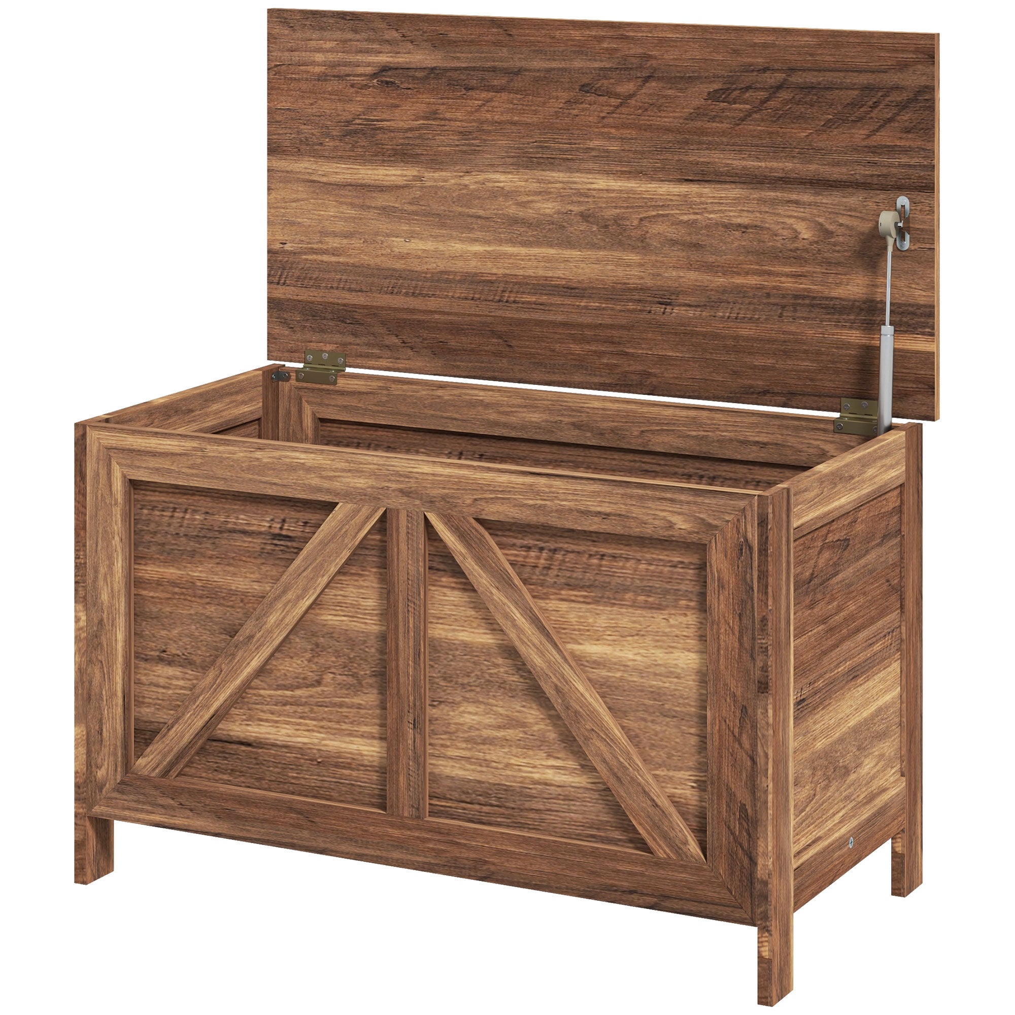 Storage Chest, Farmhouse Lift Top Box Organizer with Safety Hinge, for Bedroom, Entryway, Living Room, Brown Oak