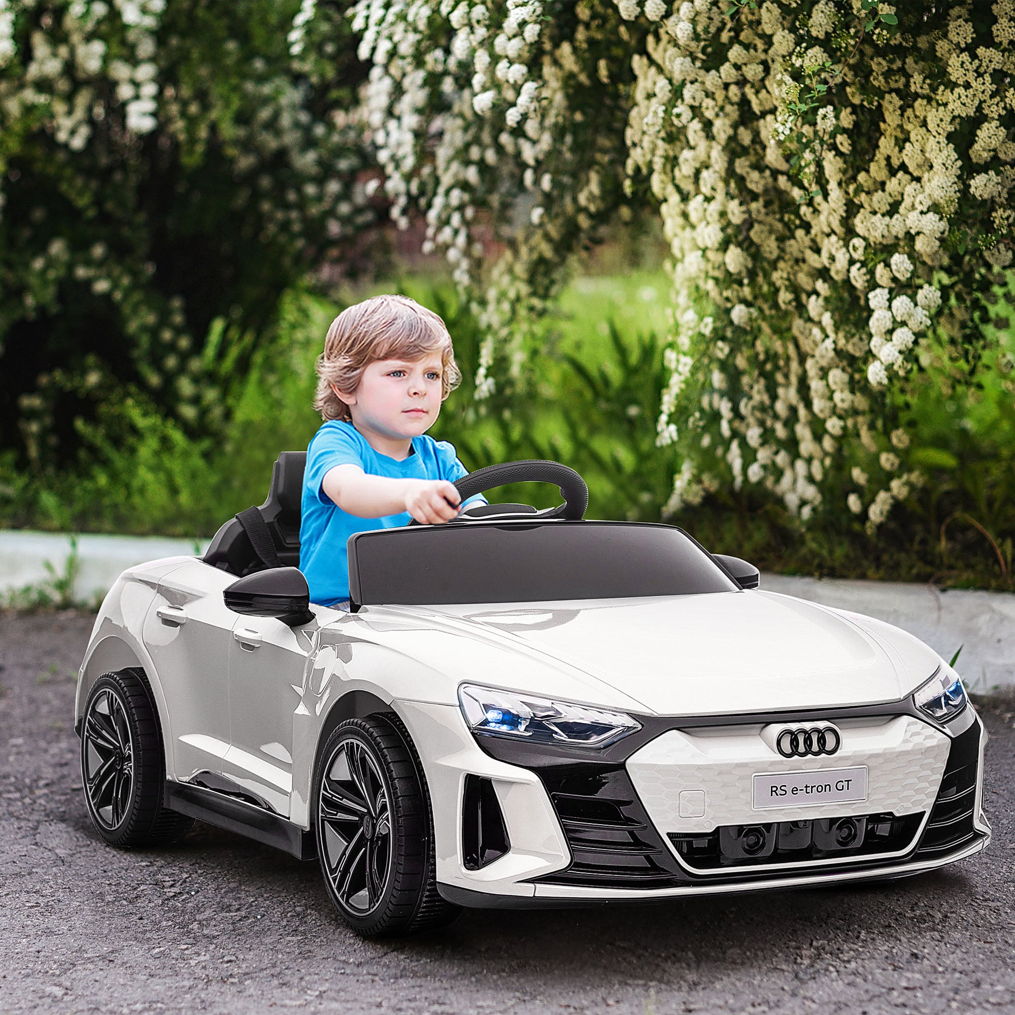 Licensed RS e-tron GT 12V Ride On Car Truck for Kids, Electric Car Ride On Vehicle w/Parent Remote Control, Music, Lights, for Toddlers, White