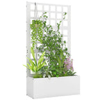 Galvanized Raised Garden Bed Planter Box with Trellis for Climbing Plants, Vegetable, Vines, 24" x 9" x 44.5", White