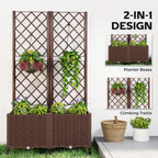 Planter Box with Trellis, Self Watering Raised Garden Bed with Lockable Wheels and Drainage Holes, Brown
