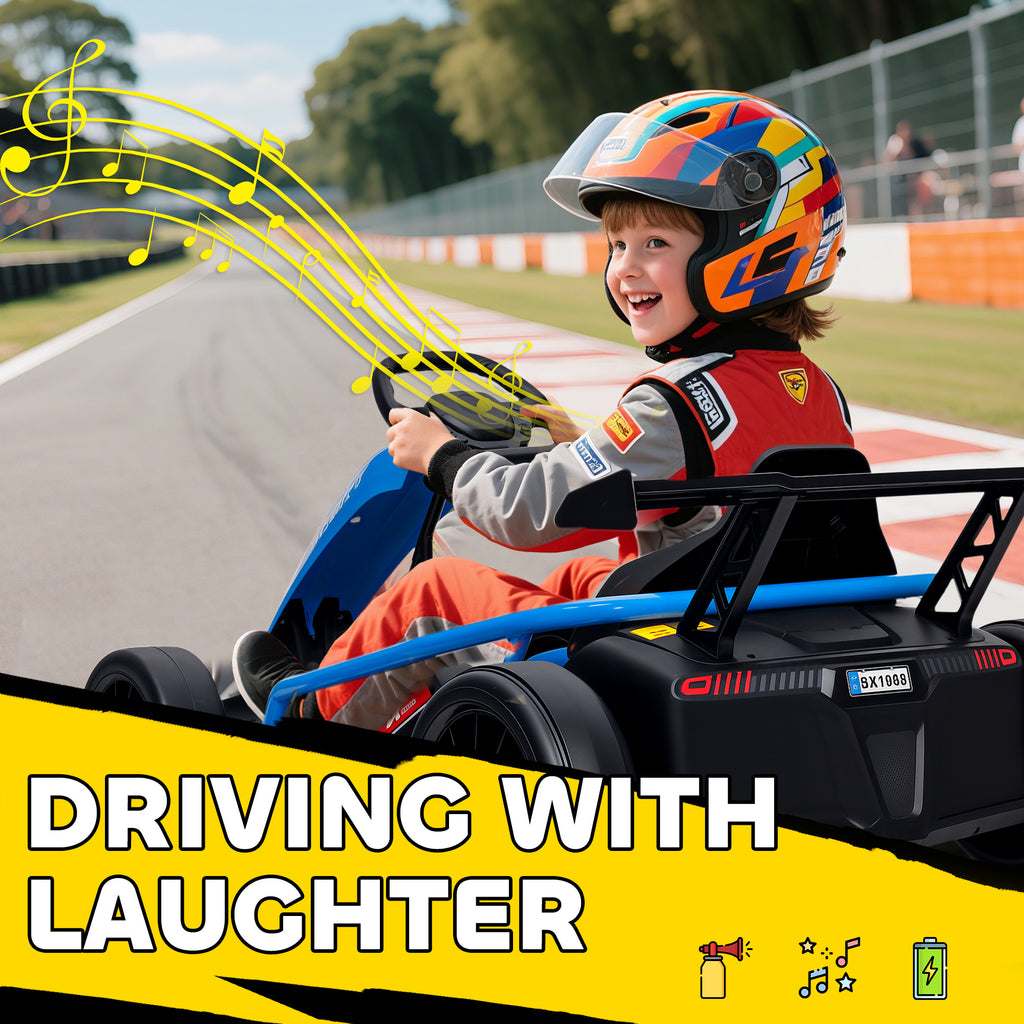 24V 7AH Kids Electric Go Kart, 8.1 MPH Battery Powered Drift Kart with Dual Motors, Soft Start for 8-12 Years, Blue