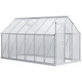 12' x 6' x 6.5' Polycarbonate Greenhouse with Aluminum Frame, Walk-in Heavy Duty Green House with Adjustable Roof Vent, Rain Gutter and Sliding Door for Winter, Silver