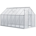 12' x 6' x 6.5' Polycarbonate Greenhouse with Aluminum Frame, Walk-in Heavy Duty Green House with Adjustable Roof Vent, Rain Gutter and Sliding Door for Winter, Silver