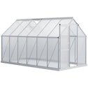 12' x 6' x 6.5' Polycarbonate Greenhouse with Aluminum Frame, Walk-in Heavy Duty Green House with Adjustable Roof Vent, Rain Gutter and Sliding Door for Winter, Silver