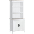 70" Kitchen Hutch, Freestanding Storage Pantry Cabinet with 3-Tier Shelving, Sideboard with Adjustable Shelves and Open Countertop, White