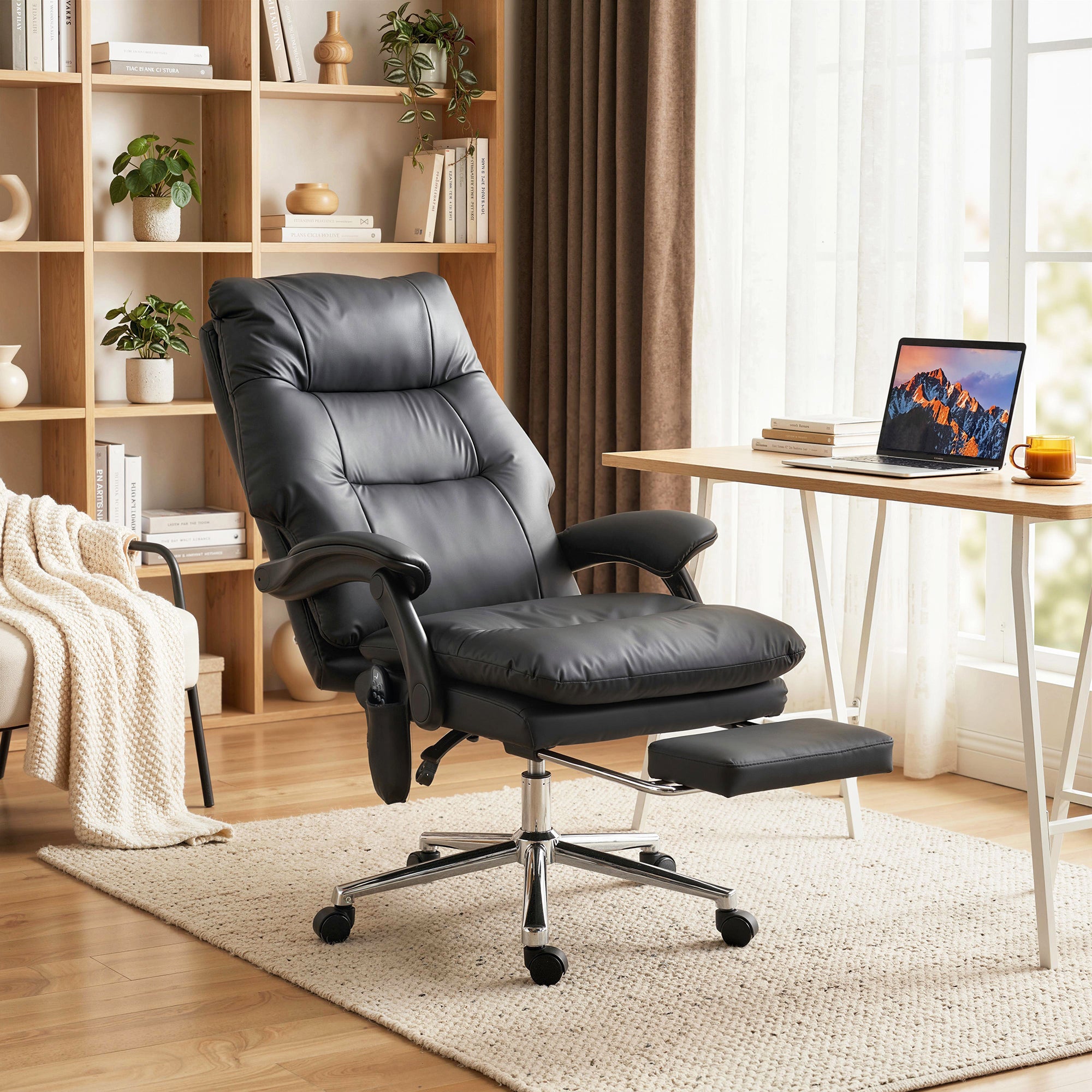 Massage Office Chair with 6-Point Vibration, Pet-Friendly Faux Leather Ergonomic Executive Desk Chair, Black