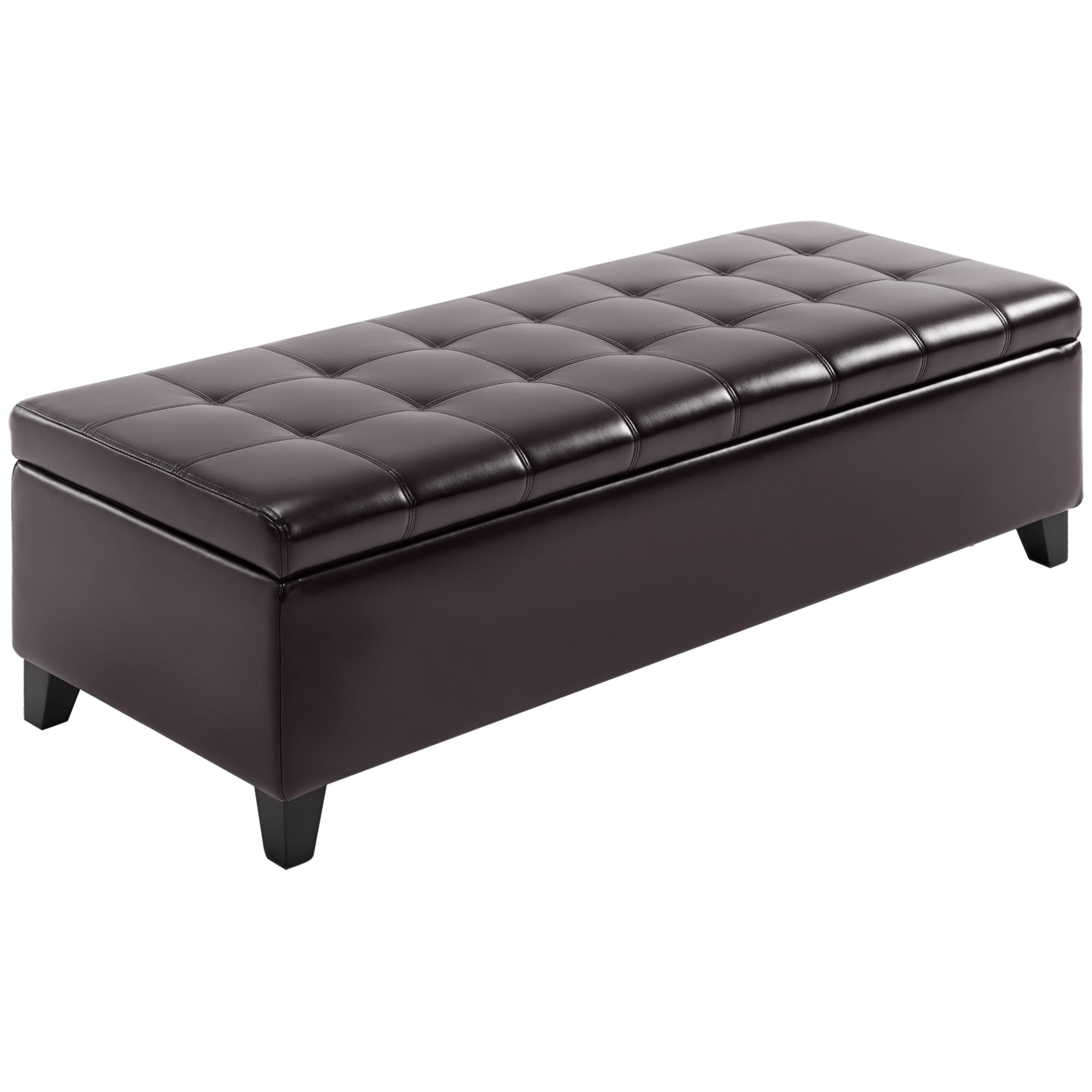 51" Ottoman Storage Bench, Faux Leather Storage Chest with Lift Top, Tufted Ottoman for Living Room, Entryway, Dark Brown