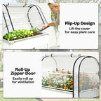 Raised Garden Bed with Flip-Up Greenhouse Cover, Metal Elevated Garden Bed with Legs and Drainage Hole, White