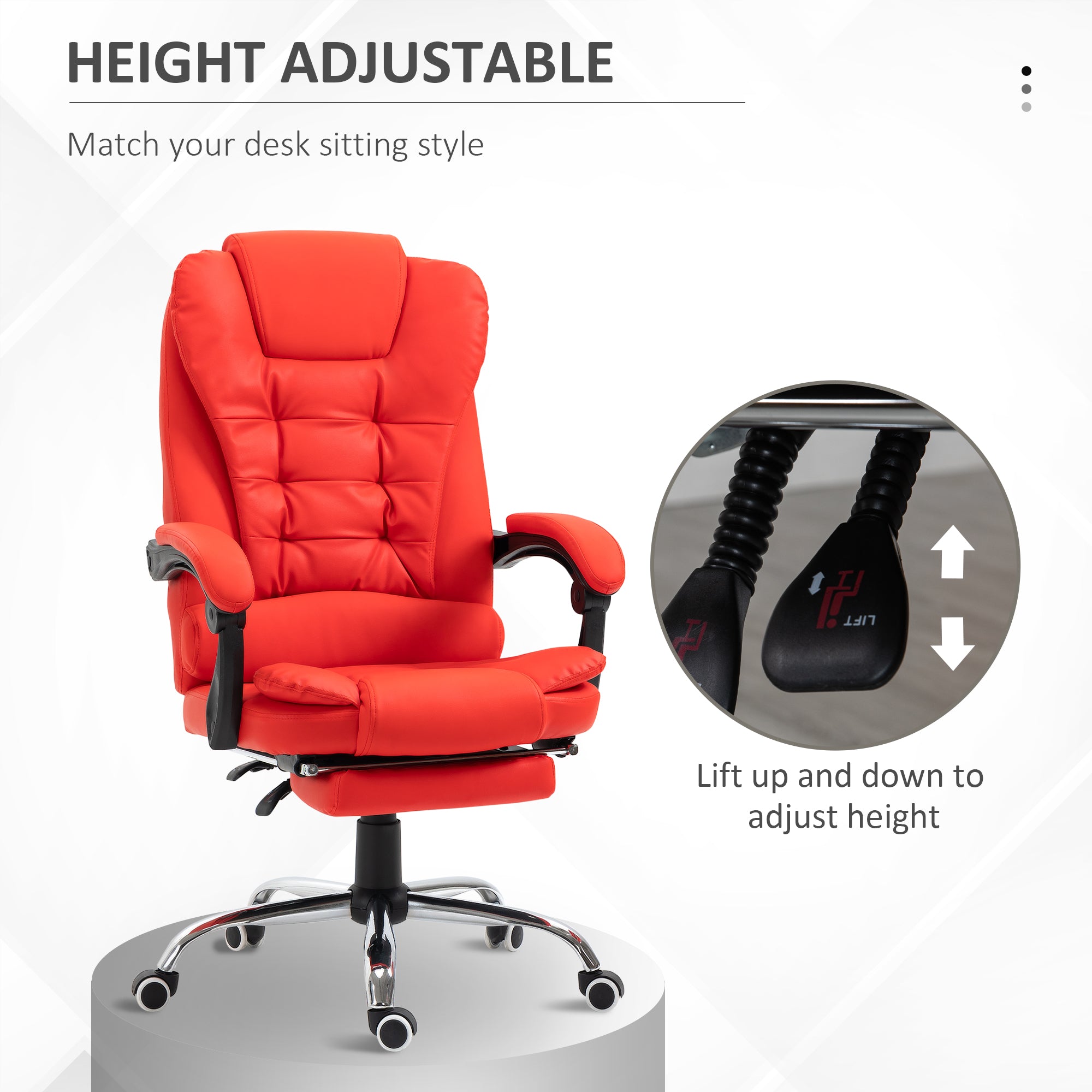 Executive Office Chair, High Back Reclining Computer Chair with Footrest and Armrest, Red