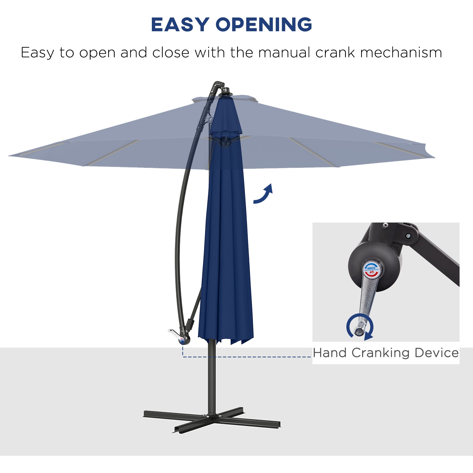 10' Cantilever Tilt Offset Patio Umbrella w/ UV & Water Safe Material & Cross Base (Weight Not Included), Navy Blue
