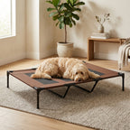 XL Elevated Dog Bed, Outdoor Raised Dog Bed, Portable Pet Cot w/Carry Bag Metal Frame Breathable Mesh Indoor and Outdoor Tan