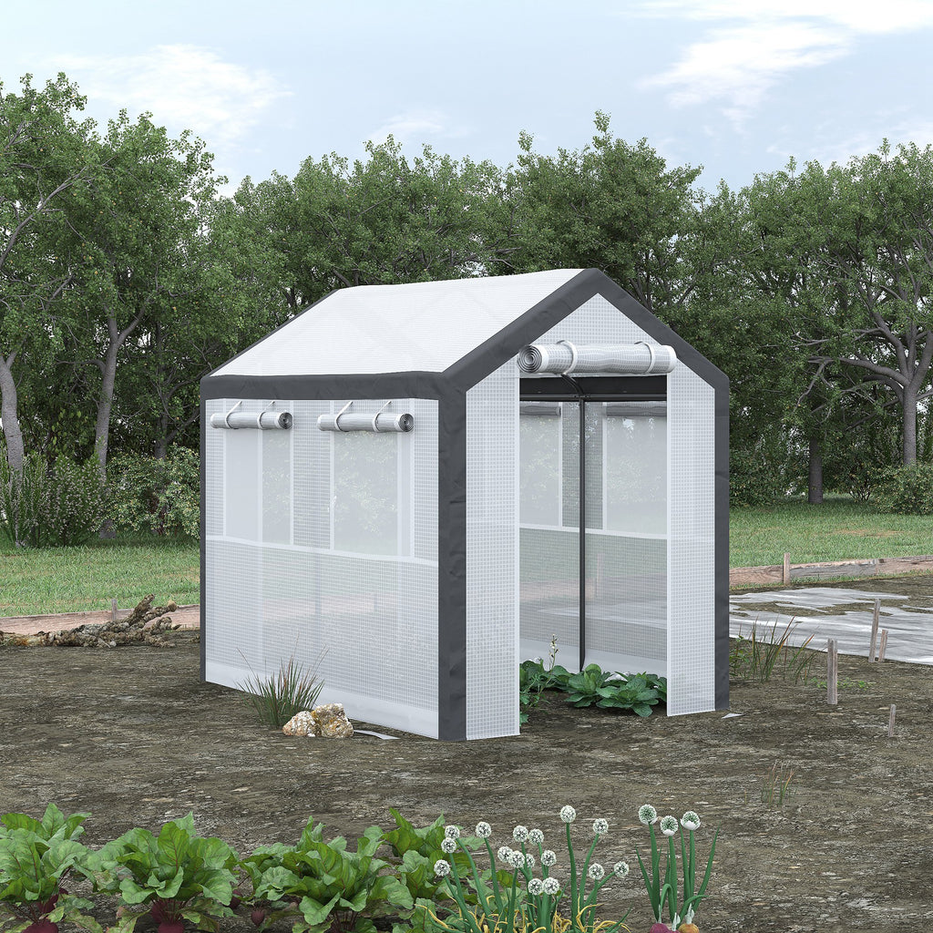 Outdoor Walk-In Tunnel Greenhouse with Roll-up Windows, Zippered Mesh Door, & Weather Cover, 8' x 6' x 7.4'