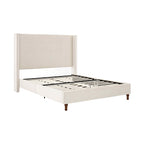 Peyton Upholstered Queen Bed Frame with 54" High Headboard, Hand Buttoned Tufting, Nailhead Trim Wingback, No Box Spring Needed, Easy Assembly, Ivory Velvet, Ivory