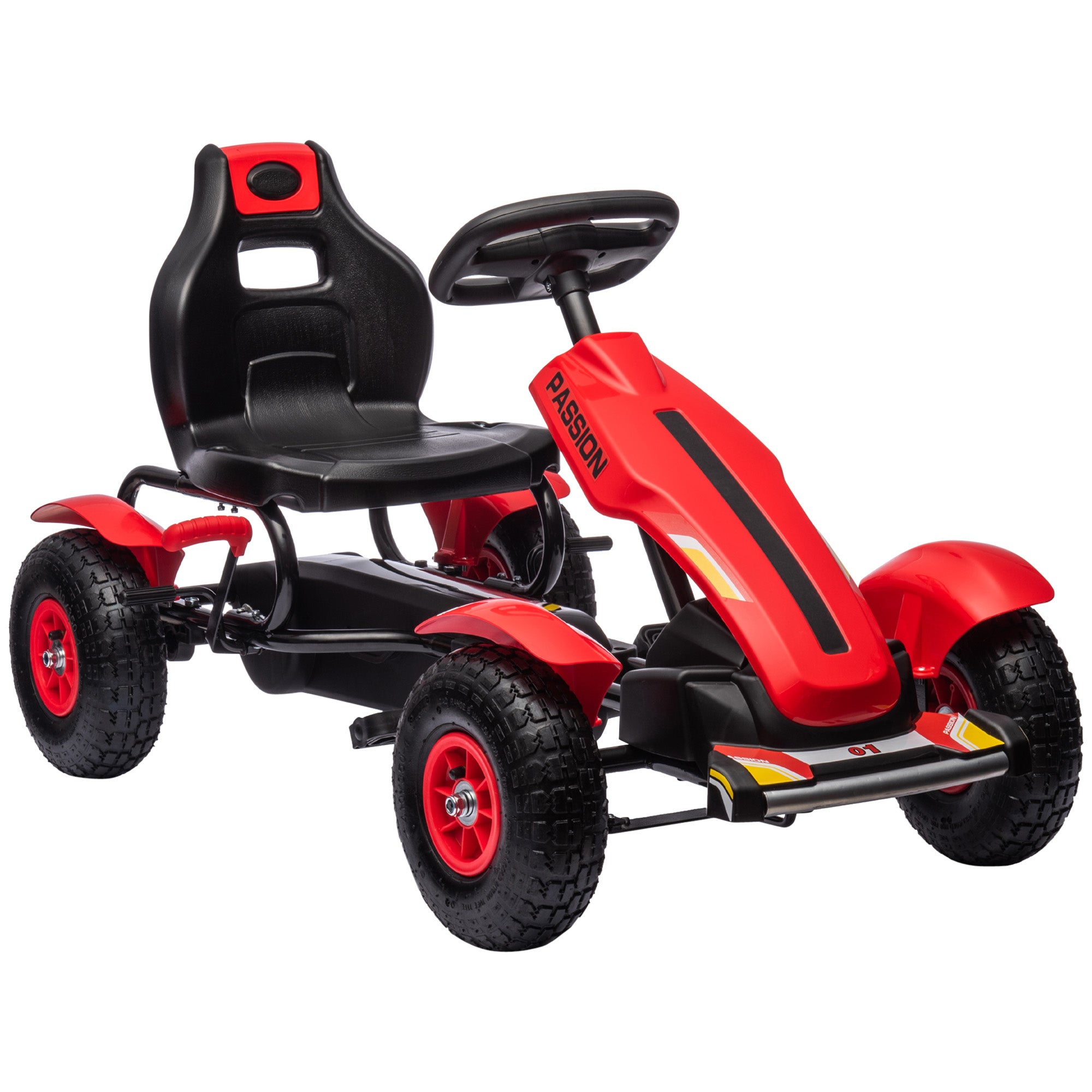 Kids Pedal Go Kart for Ages 5–12 with Adjustable Seat, Handbrake, Reverse Drive, Inflatable Rubber Tires & Suspension, Red