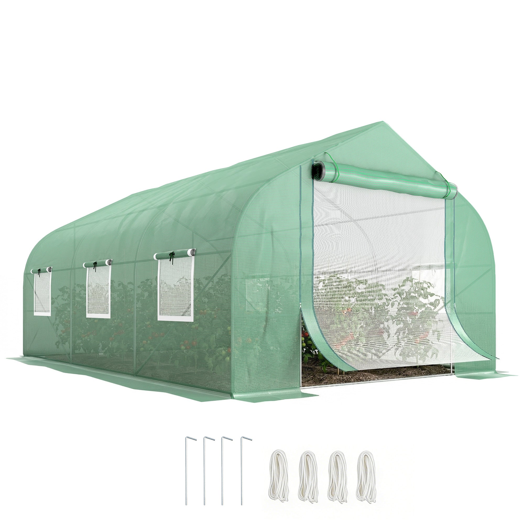 11.5' x 10' x 6.5' Outdoor Portable Walk-In Tunnel Greenhouse with Windows-Deep Green
