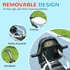 3 in 1 Push Car Sliding Car with Removable Handle, Music, Horn, Canopy, Safety Guardrail, White