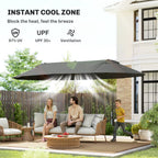 Extra Large 15 ft Patio Umbrella, Double-Sided Wide Outdoor Umbrella with Crank Handle and Air Vents for Backyard, Deck, Pool, Market, Gray