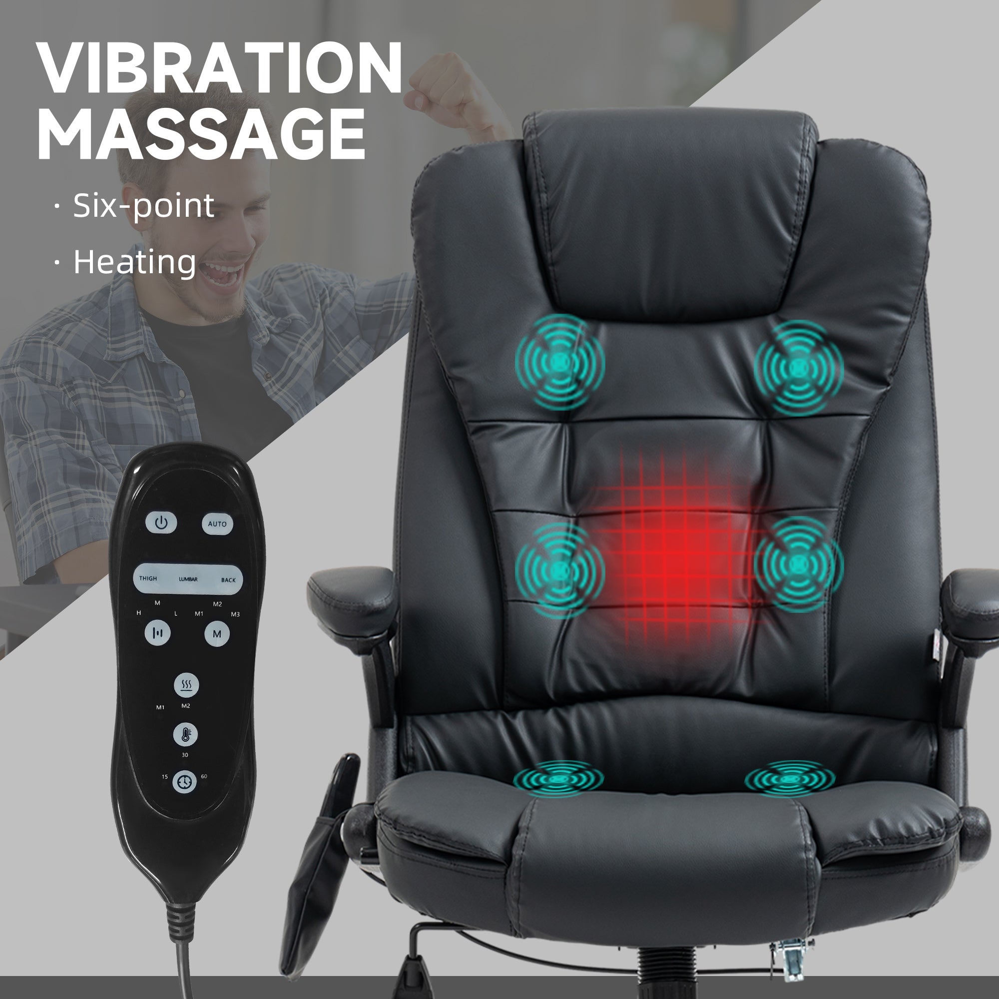 Massage Office Chair, Heated Reclining Computer Chair with 6 Vibration Points, Armrest and Remote, Black