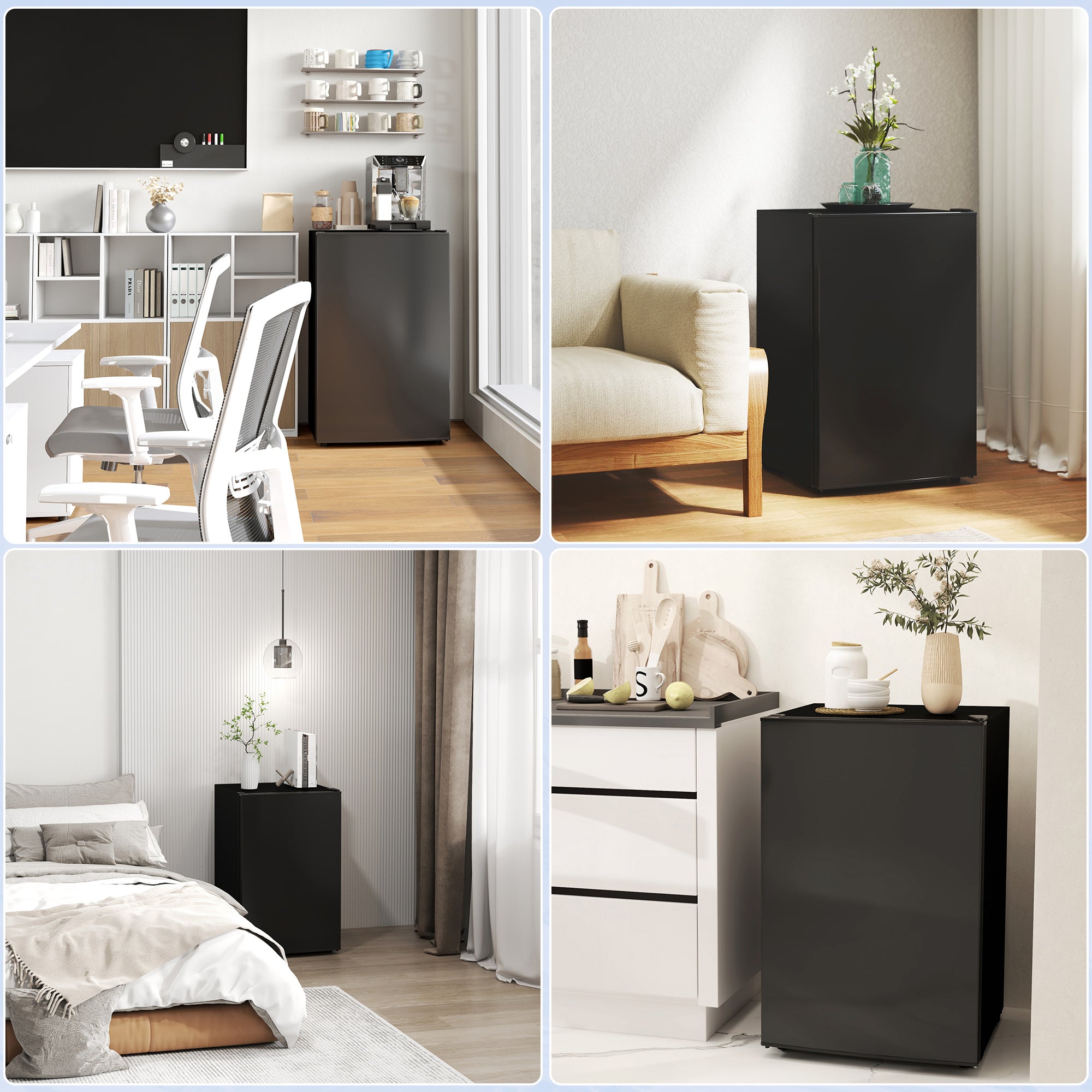 4.5 Cu.Ft Mini Fridge, Single Door Refrigerator with Freezer, Wheels, Adjustable Thermostat, Reversible Door, Black