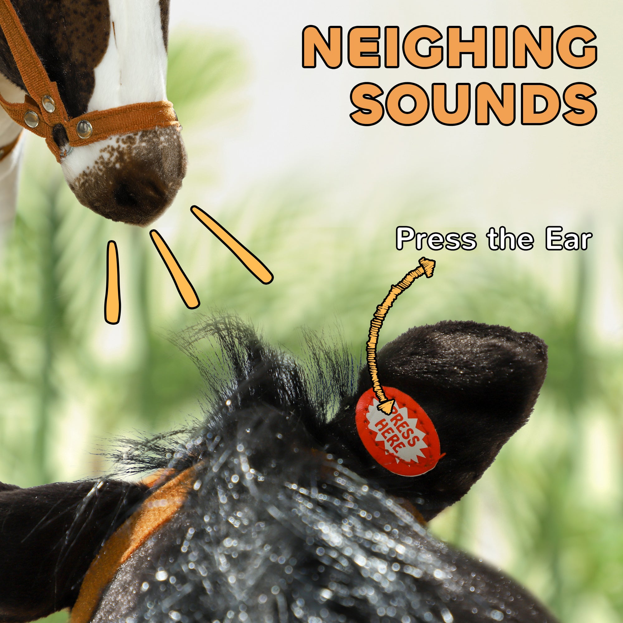 Ride on Horse for Toddlers 3-8 Years Old, Stuffed Animal Horse Toy with Neighing Sound, Brown