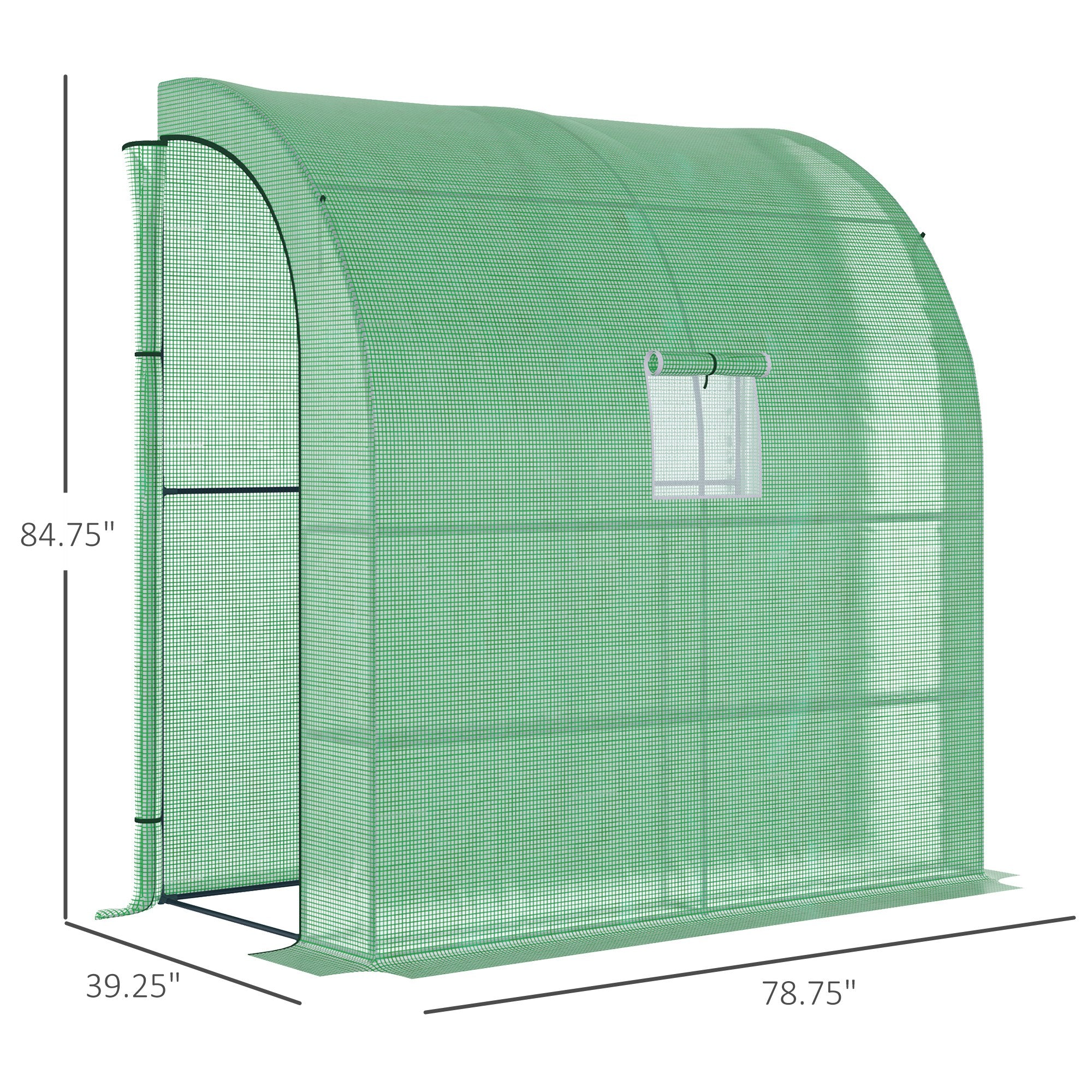 7' x 3' x 7' Lean to Greenhouse, Walk-In Green House, Plant Nursery with 2 Roll-up Doors and Windows, PE Cover and 3 Wire Shelves, Green