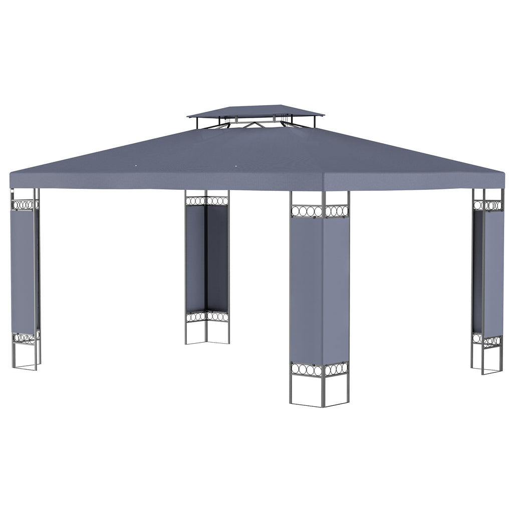 10' x 13' Patio Gazebo, Double Roof Outdoor Gazebo Canopy Shelter with Screen Decorate Corner Frame, for Garden, Lawn, Backyard and Deck, Gray