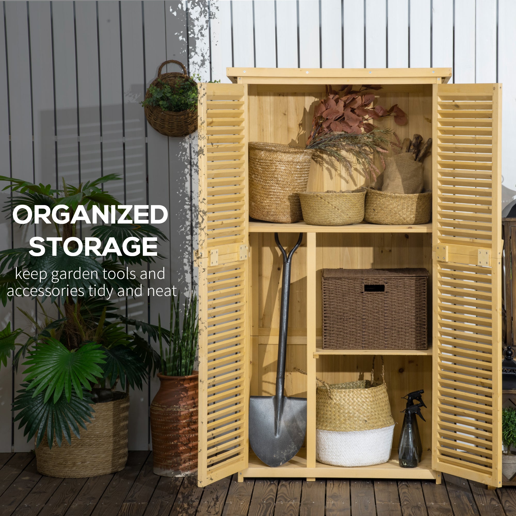 5' x 3' Wooden Garden Storage Shed, Sheds & Outdoor Storage with Asphalt Roof & 2 Large Wood Doors with Lock, Natural