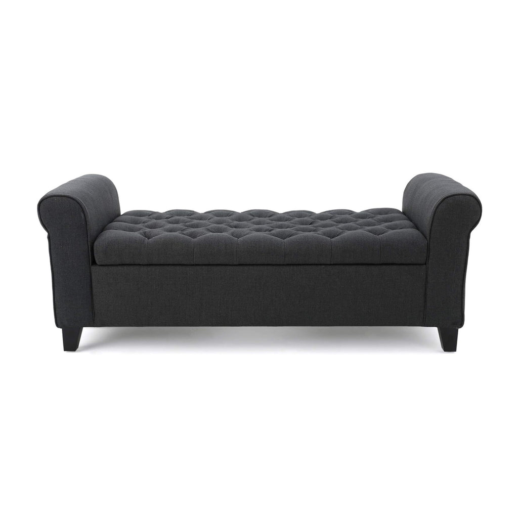 Contemporary Upholstered Ottoman with Rolled Arms and Pressure Hinges, Armed Storage Bench, Ideal for Small Spaces, 50" L x 19.5" W x 20.5" H, Dark Gray