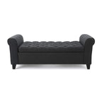 Contemporary Upholstered Ottoman with Rolled Arms and Pressure Hinges, Armed Storage Bench, Ideal for Small Spaces, 50" L x 19.5" W x 20.5" H, Dark Gray