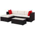 5-Piece Patio Furniture Set with Cushions, Outdoor PE Rattan Wicker Sofa Set, Sectional Furniture with Pillows, Glass Coffee Table for Garden, Backyard, Brown/Cream White