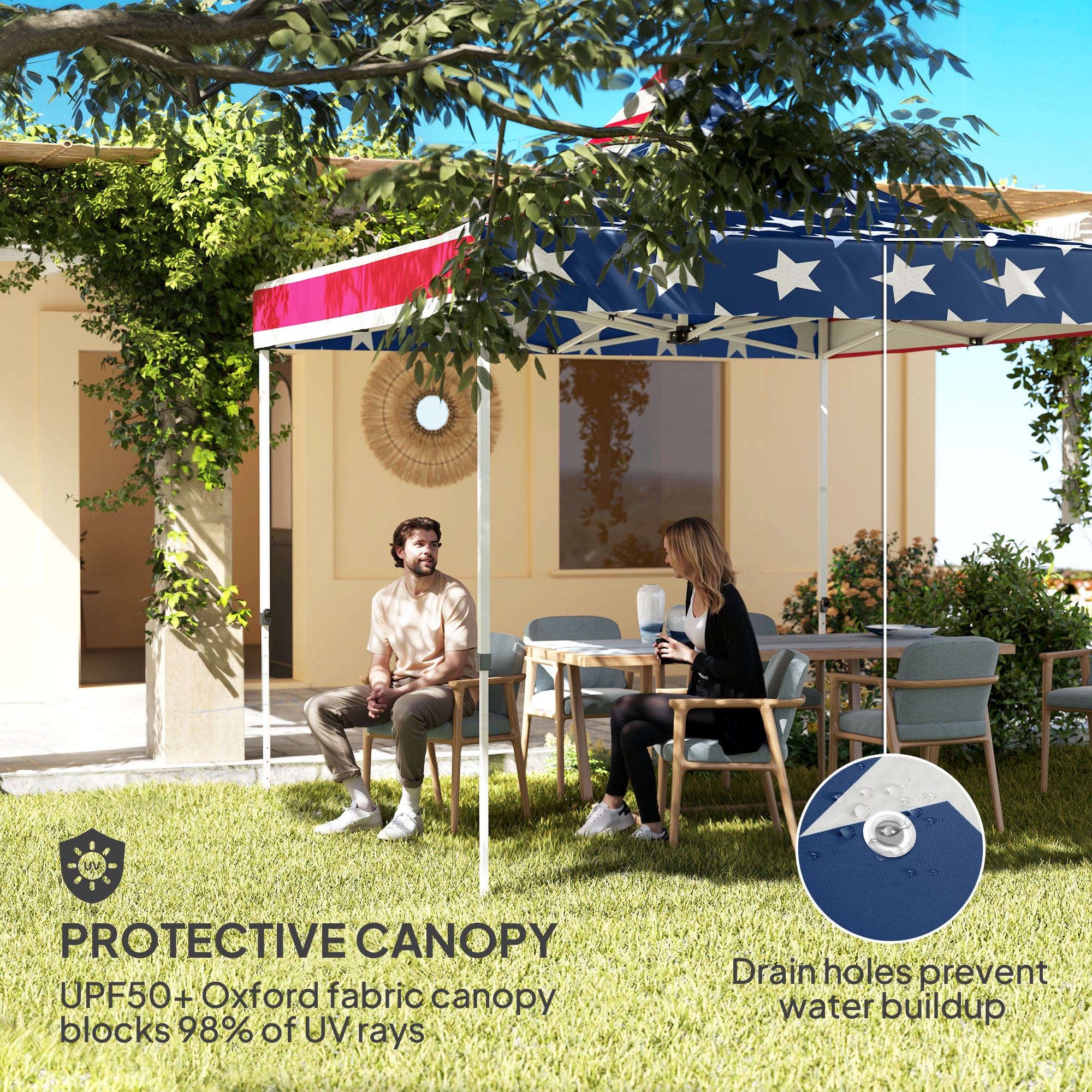 10' x 10' Heavy Duty Pop Up Canopy Tent with Sidewall, UPF50+ Instant Sun Shelter with Storage Pockets, American Flag