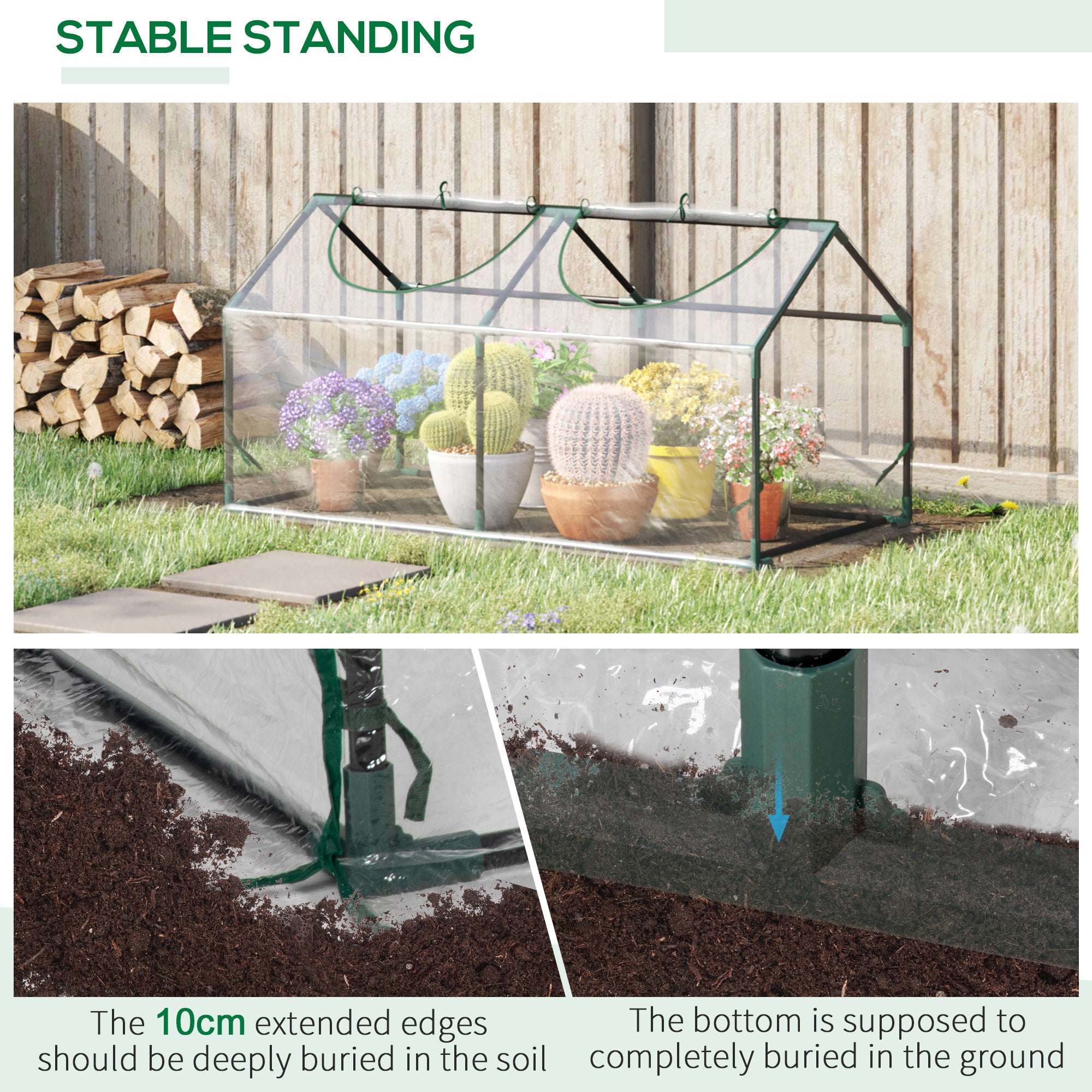4' x 2' x 2' Portable Mini Greenhouse, Small Green House with PVC Cover, Roll-up Zippered Windows for Indoor, Outdoor Garden, Clear