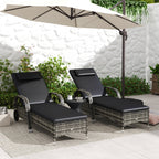 2 Reclining Chaise Lounge Chairs, Rolling Outdoor Chairs with Cushion, Pillow, Headrest, Armrests, and Wheels, Black